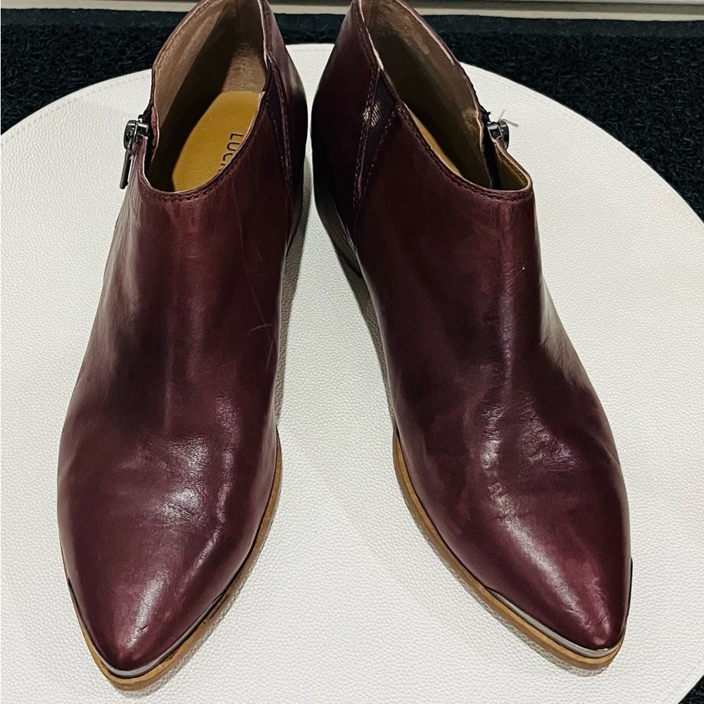 Lucky Brand Burgundy Leather Ankle Boots